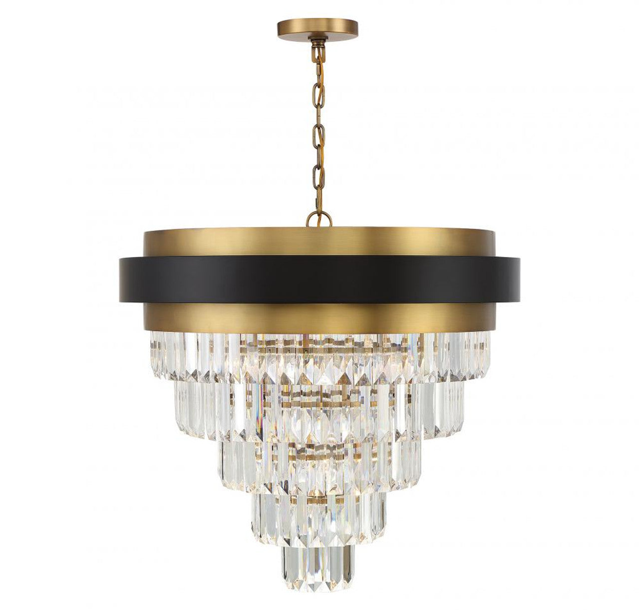 Marquise Chandelier, 9-Light, Matte Black with Warm Brass Accents, Optic Acrylic Elements Shade, 30"W (1-1668-9-143 AHXXT)