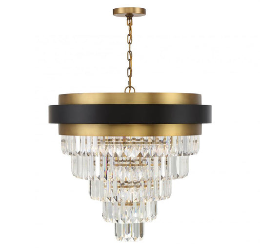 Marquise Chandelier, 9-Light, Matte Black with Warm Brass Accents, Optic Acrylic Elements Shade, 30"W (1-1668-9-143 AHXXT)