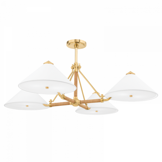 Williamsburg Chandelier, 8-Light, Aged Brass, White Belgian Linen Shade, 46"W (1046-AGB A8N6E)