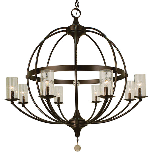 Compass Chandelier, 8-Light, Mahogany Bronze, Clear Seedy Glass Cylinder Shade, 40"W (1078 MB 9M6KW)