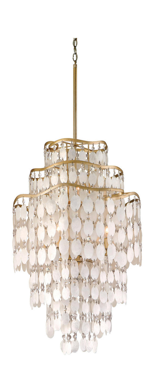 Dolce Pendant, 7-Light, Champagne Leaf, Capiz Shells And Crystal Shade, 20"W (109-47 5WX6)