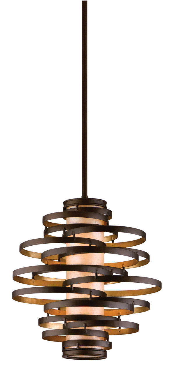 Vertigo Pendant, 2-Light, Bronze And Gold Leaf, Caramel Ice Shade, Small, 18"W (113-42 5ZV8)