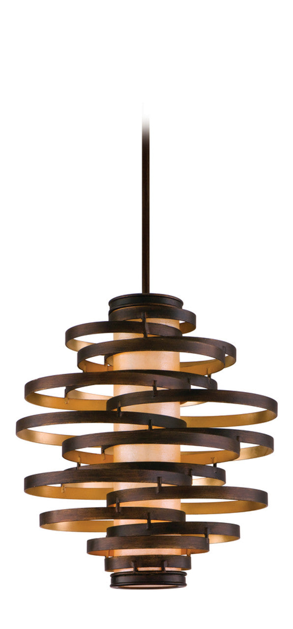 Vertigo Pendant, 3-Light, Bronze And Gold Leaf, Caramel Ice Shade, Medium, 23"W (113-43 5ZV9)