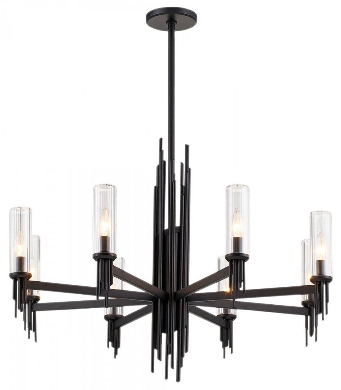 Torres Chandelier, 1-Light, Matte Black, Clear Ribbed Glass, 36.13"D (CH335836MBCR 706WPCM)