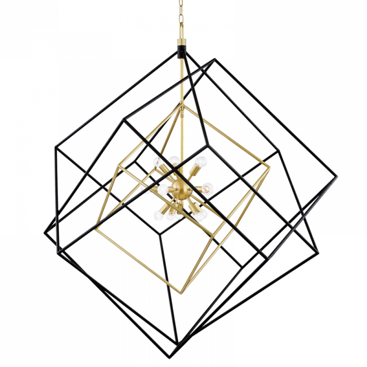 Roundout Pendant, 15-Light, Aged Brass, Black, 42"W (1255-AGB/BK A8H9R)