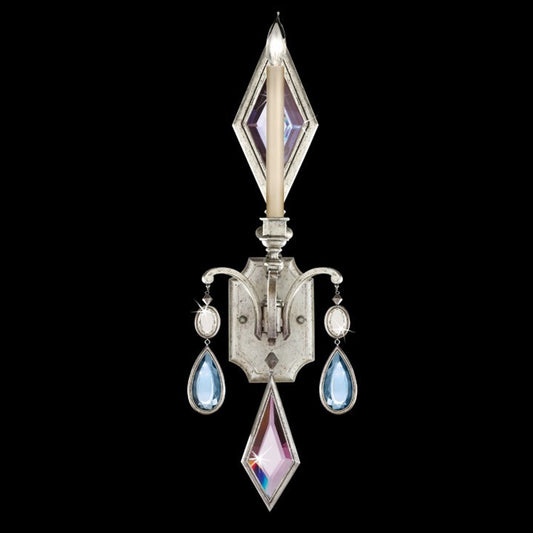 Encased Gems Wall Sconce, 1-Light, Silver Leaf, Multi-Colored Crystal Gems, 29"H (728750-1ST 98FQ)