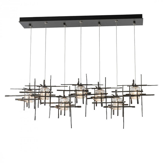 Tura Linear Chandelier, 7-Light, Standard Height, Dark Smoke, Seeded Clear Glass, 53.75"W (131095-SKT-STND-07-II0728 5NCK85)