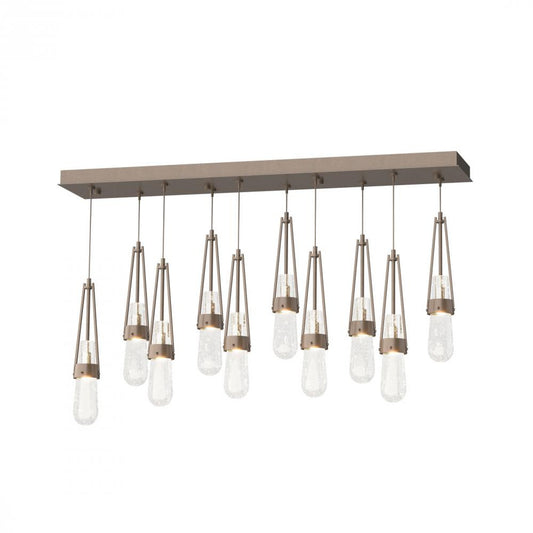 Link Blown Glass Rectangular Pendant, 10-Light, Modern Brass, Clear with White Threading Glass, 44"W (OPEN BOX 131200-SKT-LONG-86-YJ0434)