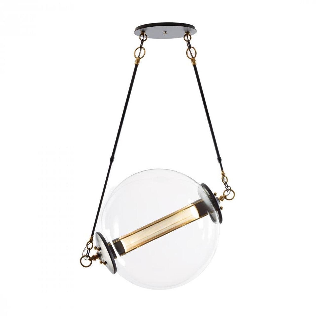 Otto Pendant, 2-light, Long Height, Brass w/ Black, Clear Glass with Frost, 28.4"W (134405-SKT-LONG-31-YE0499 3W4KFY)