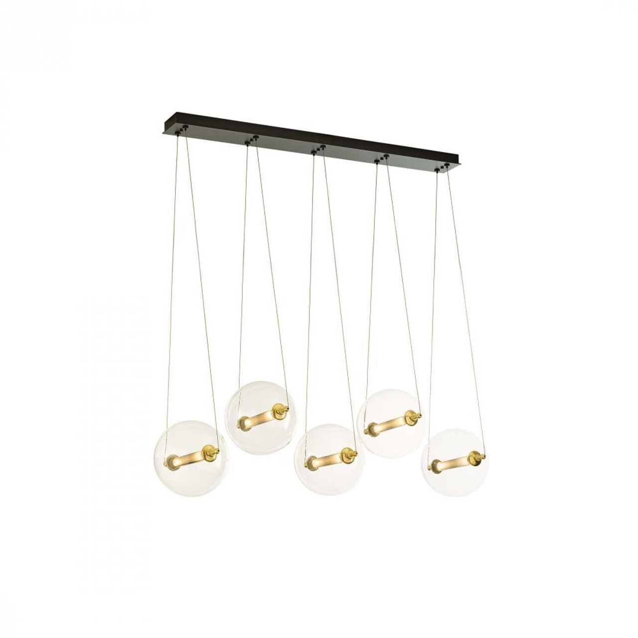 Otto Linear Chandelier, 10-Light, Standard Height, Brass w/ Black, Clear Bowls, Clear Tube w/Meshing, 57"W (134409-SKT-STND-31-YT0517 3WPVD7)