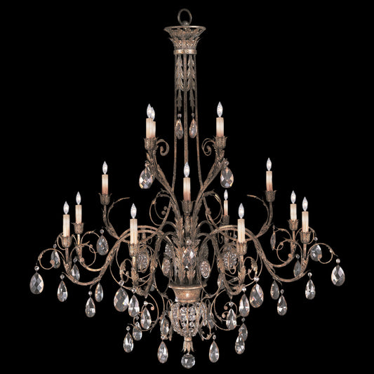 A Midsummer Nights Dream Chandelier, Round, 16-Light, Gold, Cool Moonlit Patina, Moon Dusted Crystals, 57"W (136740-2ST 64UX)