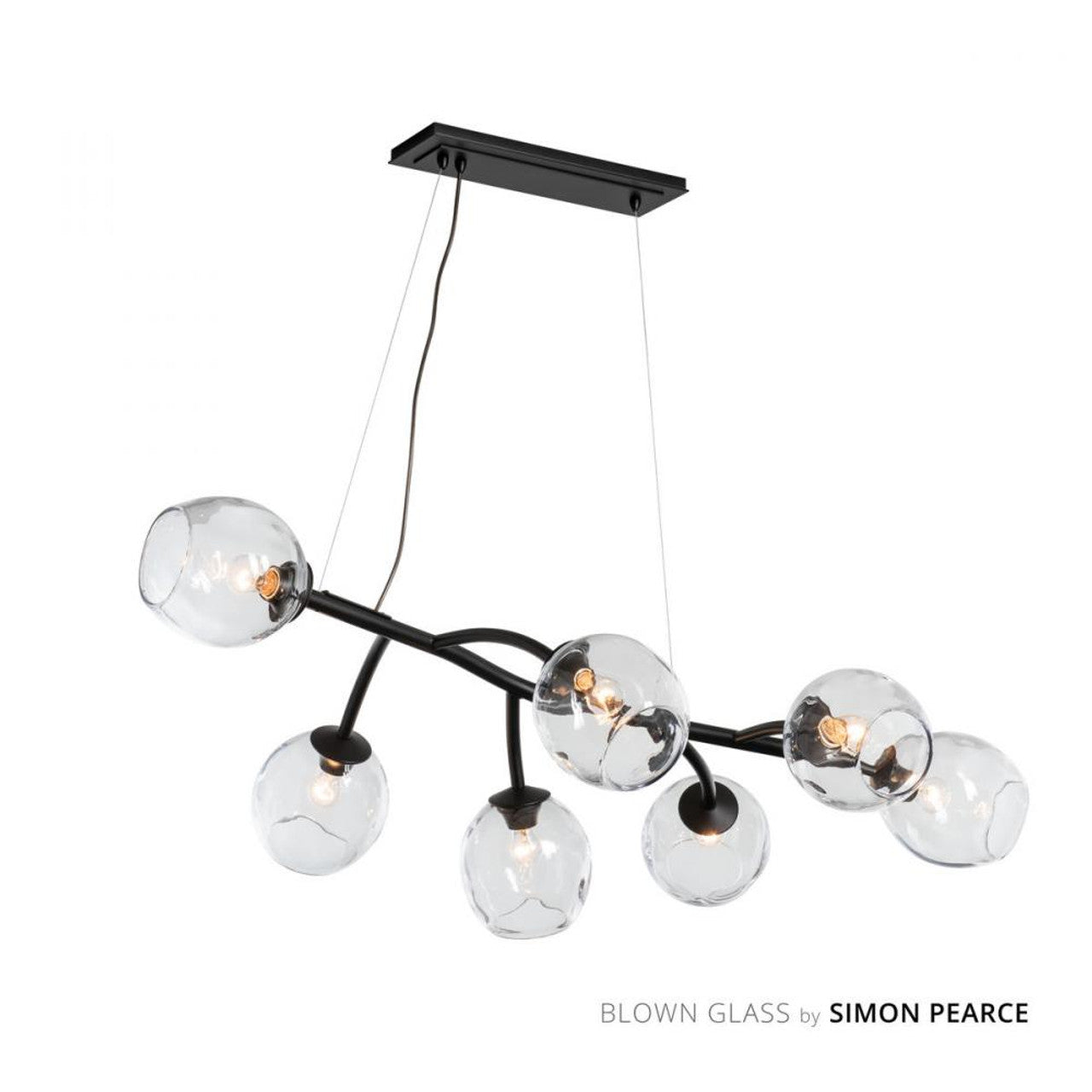 Vine Linear Chandelier, 7-Light, Standard Height, Black, Simon Pearce Glass, 49.3"W (138573-SKT-STND-10-ZM0588 5D6U2E)