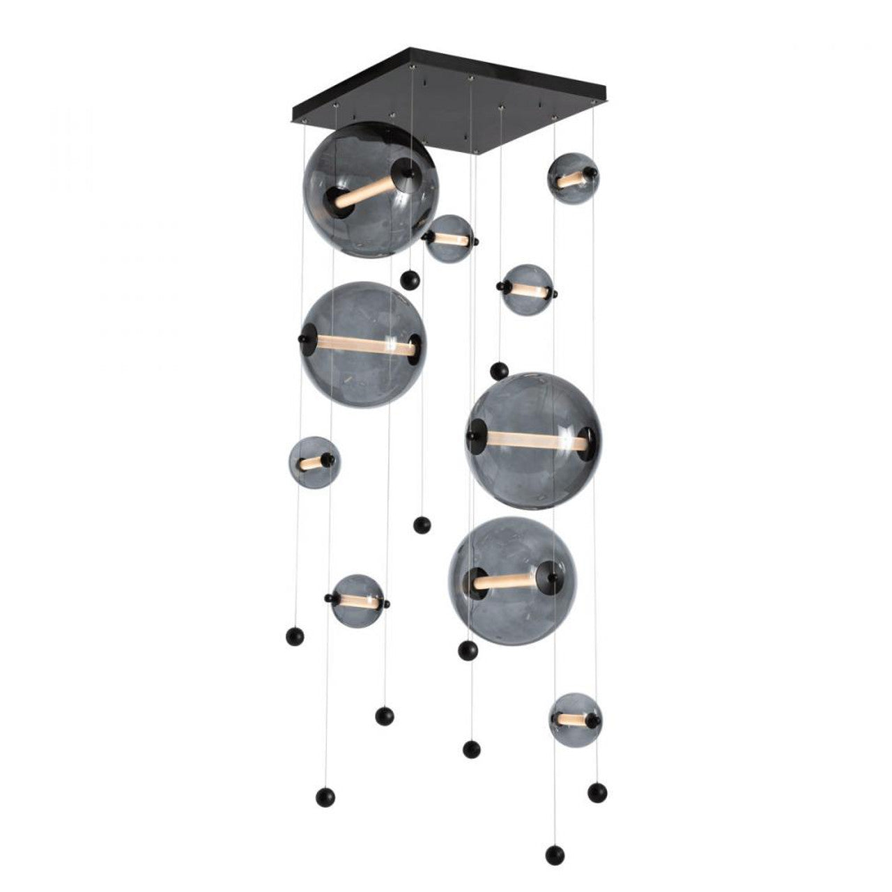 Abacus Pendant, 10-Light, Standard Height, LED, Black, Abacus Cool Grey Glass, 27.2"W (139051-LED-STND-10-YL0694 5D6W02)