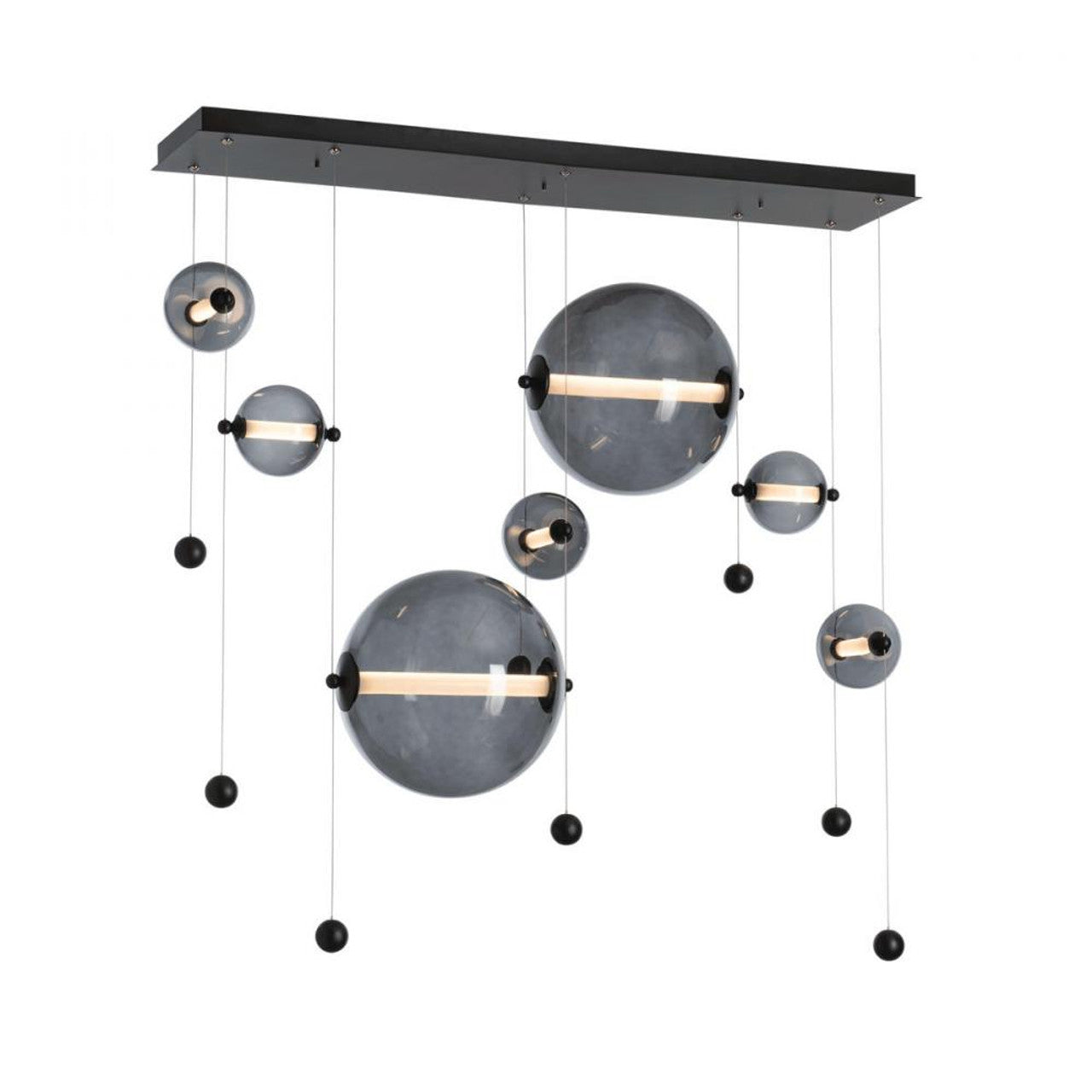 Abacus Pendant, 7-Light, Standard Height, LED, Black, Abacus Cool Grey Glass, 20.5"W (139054-LED-STND-10-YL0694 5D6W1D)