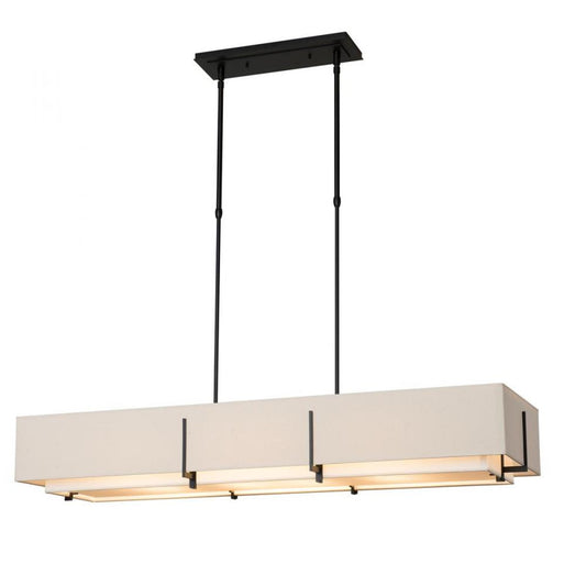 Exos Linear Chandelier, 4-Light, Long Height, Black, Natural Anna Inner/Flax Outer Shade, 46.6"W (139640-SKT-LONG-10-SF4207-SE4602 5CXJ6P)