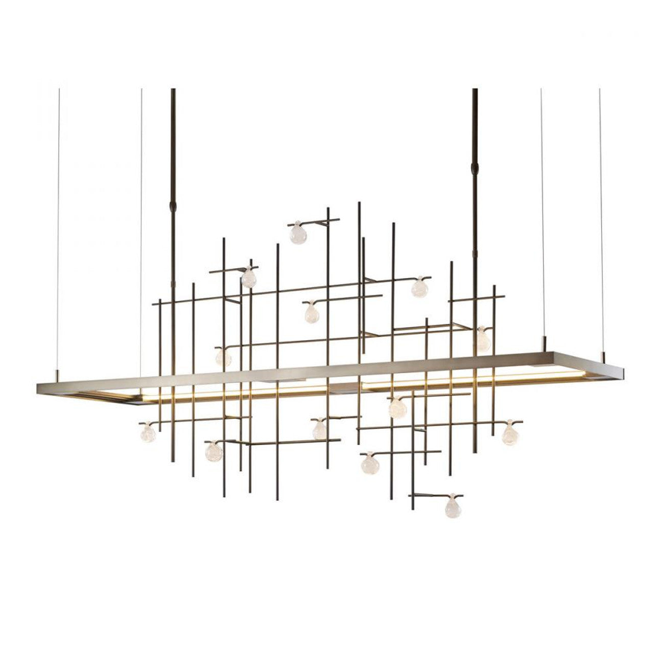 Spring Linear Chandelier, 1-Light, Long Height, LED, Black, Clear Bubble Glass, 53.4"W (139752-LED-LONG-10-YG0500 5D0HXK)