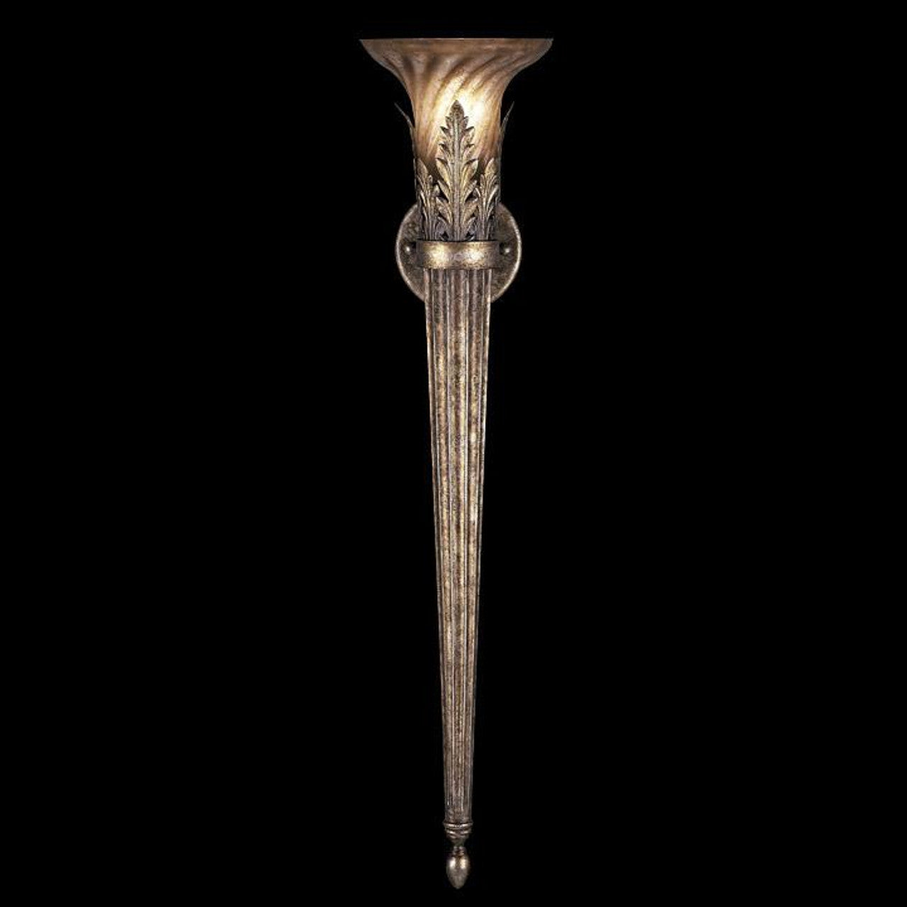 A Midsummer Nights Dream Wall Sconce, 1-Light, Gold, Cool Moonlit Patina, Moon Dusted Spiral-Shaped Glass Shade, 31"H (144550ST 64VJ)