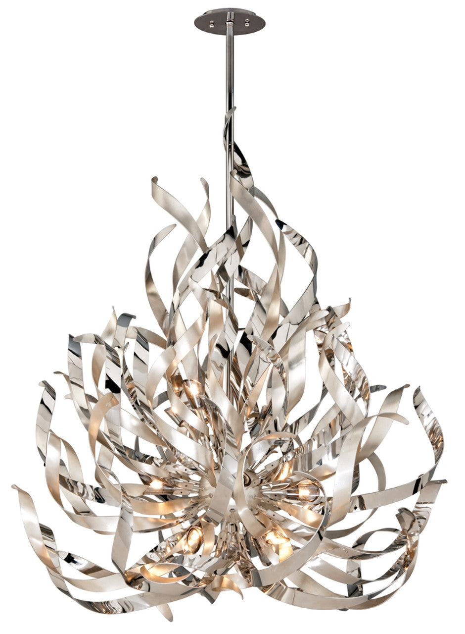 Graffiti Pendant, 12-Light, Silver Leaf Polished Stainless Steel, Smoke Shade, 44"W (154-412 63TW)