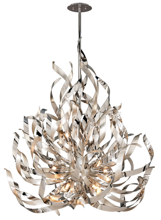 Graffiti Pendant, 12-Light, Silver Leaf Polished Stainless Steel, Smoke Shade, 44"W (154-412 63TW)