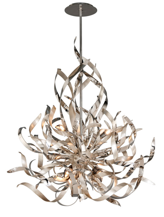 Graffiti Pendant, 6-Light, Silver Leaf Polished Stainless Steel, Smoke Shade, 26"W (154-46 63TX)