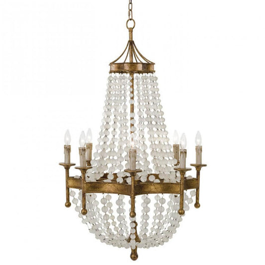 Frosted Crystal Bead Chandelier, 8-Light, Antique Gold, 50.25"H (16-1056 504X047)