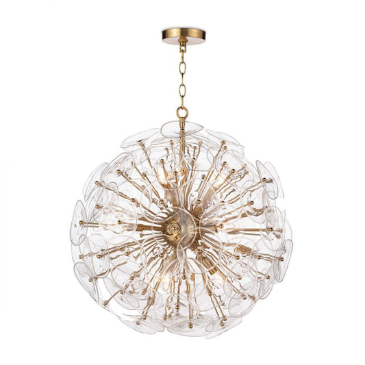 Poppy Glass Chandelier, 9-Light, Natural Brass, 29.5"H (16-1243CLR 504X5ZG)