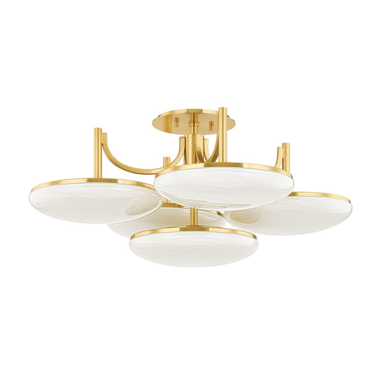 Bregman Semi Flush Mount, 5-Light, LED, Aged Brass, Cloud Glass Etched Inside Shade, 30.75"W (2005-AGB ACHZQ)