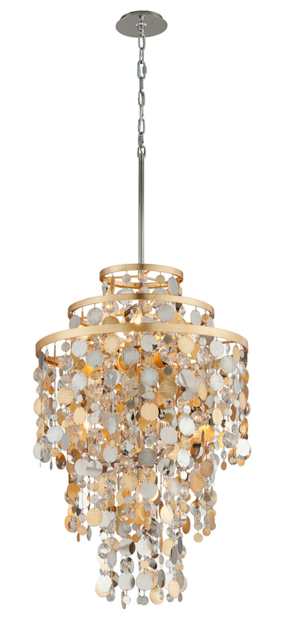 Ambrosia Pendant, 7-Light, Gold Silver Leaf & Stainless Steel, Gold And Silver Leaf Shade, 24"W (215-47 8YKX)