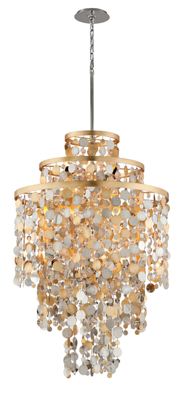 Ambrosia Pendant, 11-Light, Gold Silver Leaf & Stainless Steel, Gold And Silver Leaf Shade, 32"W (215-711 8YKY)