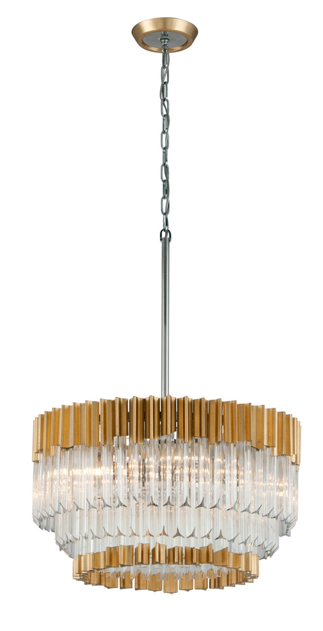 Charisma Pendant, 10-Light, Gold Leaf With Polished Stainless Steel, Clear Crystal Shade, 36"W (220-410 8YL7)