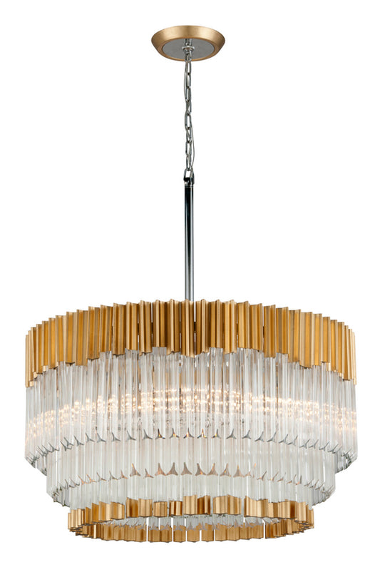 Charisma Pendant, 8-Light, Gold Leaf With Polished Stainless Steel, Clear Crystal Shade, 26"W (220-48 8YL9)