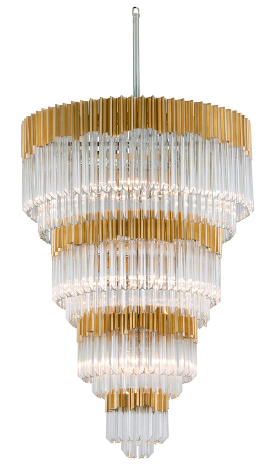 Charisma Pendant Entry, 17-Light, Gold Leaf With Polished Stainless Steel, Clear Crystal Shade, 36"W (220-717 8YLA)