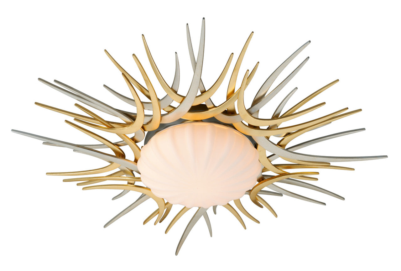 Helios Flush Mount, 1-Light, LED, Gold And Silver Leaf, Satin Opal Shade, 27"W (224-31 8ZHQ)