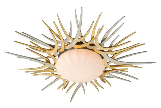 Helios Flush Mount, 1-Light, LED, Gold And Silver Leaf, Satin Opal Shade, 27"W (224-31 8ZHQ)