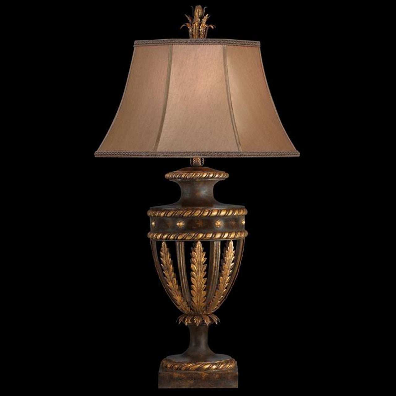 Castile Table Lamp, 1-Light, Antiqued Iron, Gold Leaf, Hand-Sewn Shade with Braided Trim, 38"H (229710ST KHA6)