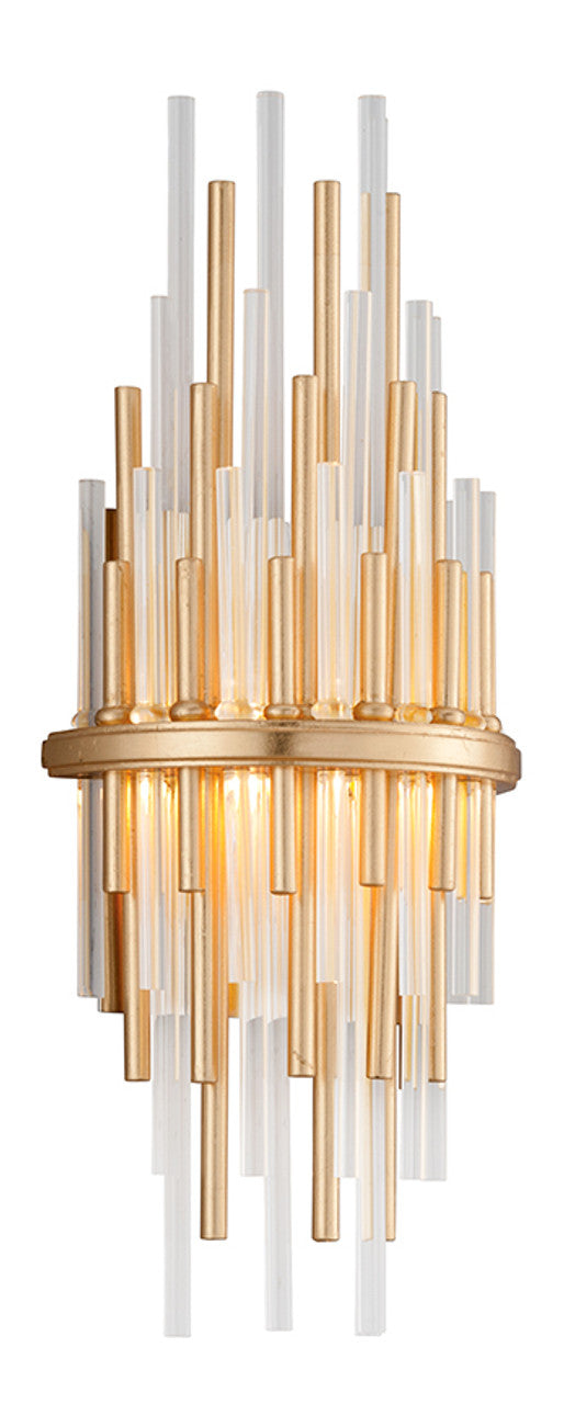 Theory Wall Sconce, 1-Light, LED, Gold Leaf With Polished Stainless Steel, Clear Glass Rods, Short, 17"H (238-11 8ZJL)