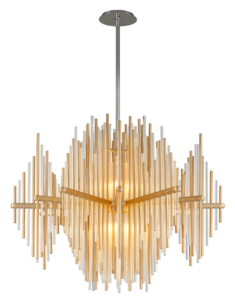 Theory Pendant, 2-Light, LED, Gold Leaf With Polished Stainless Steel, Clear Glass Rods, Large, 40"W (238-43 8ZJR)