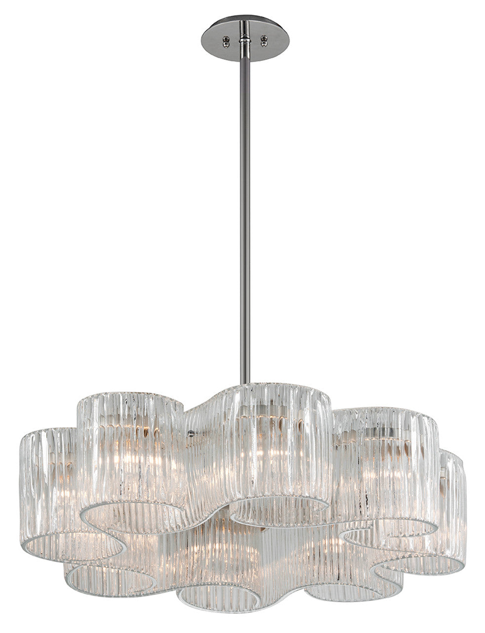 Circo Pendant, 8-Light, Satin Silver Leaf, Hand-Crafted Clear Shade, 32"W (240-48 8ZK2)