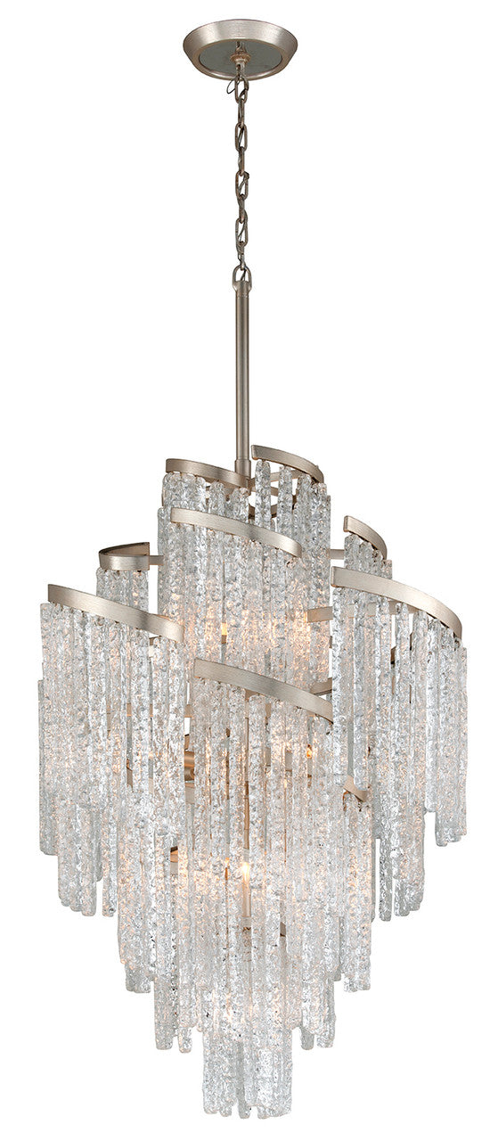 Mont Blanc Chandelier, 13-Light, Modern Silver Leaf, Hand-Crafted Clear Shade, 36"W (243-413 8ZKJ)