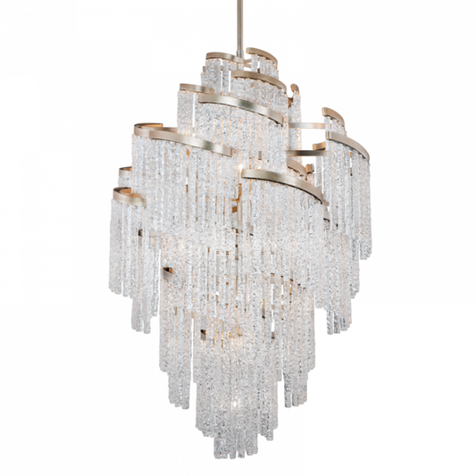 Mont Blanc Chandelier, 25-Light, Silver, Modern Silver Leaf Shade, 67.5"H (243-725 92G3)