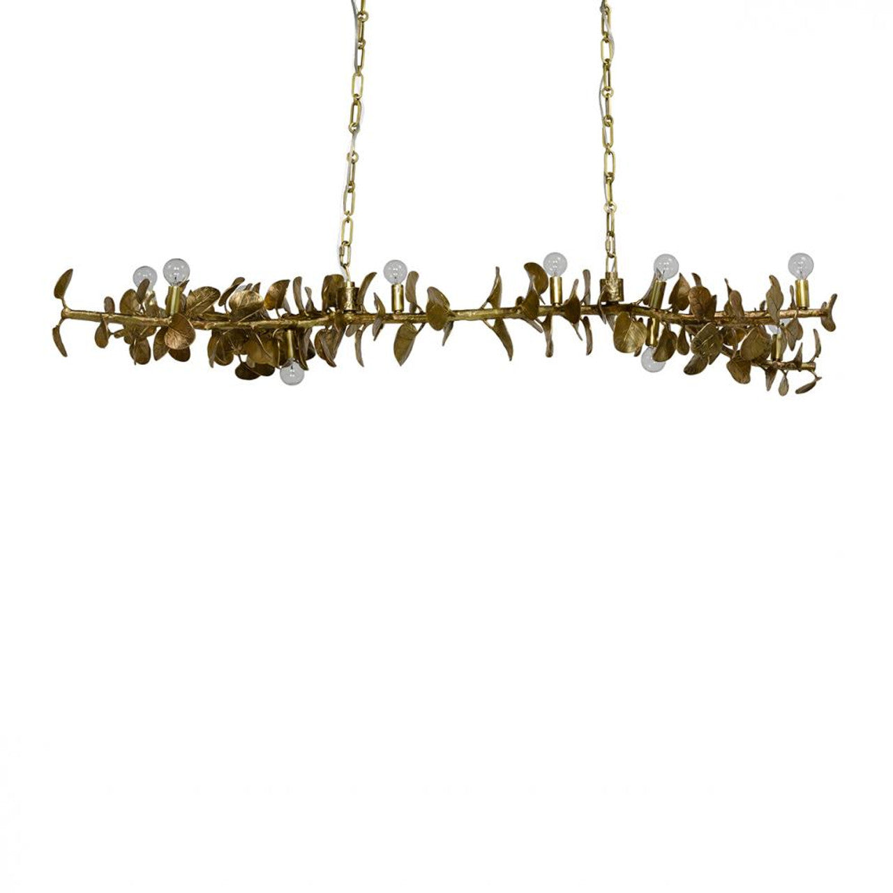 Eucalyptus Leaf Linear Chandelier, 10-Light, Matte Brass, 60.5"W (2475-79 3706TN33)