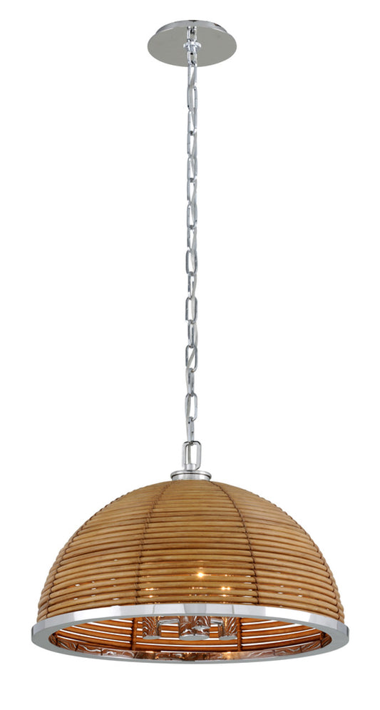 Carayes Chandelier, 3-Light, Natural Rattan Stainless Steel, Natural Shade, 20.5"W (277-43 90J6)