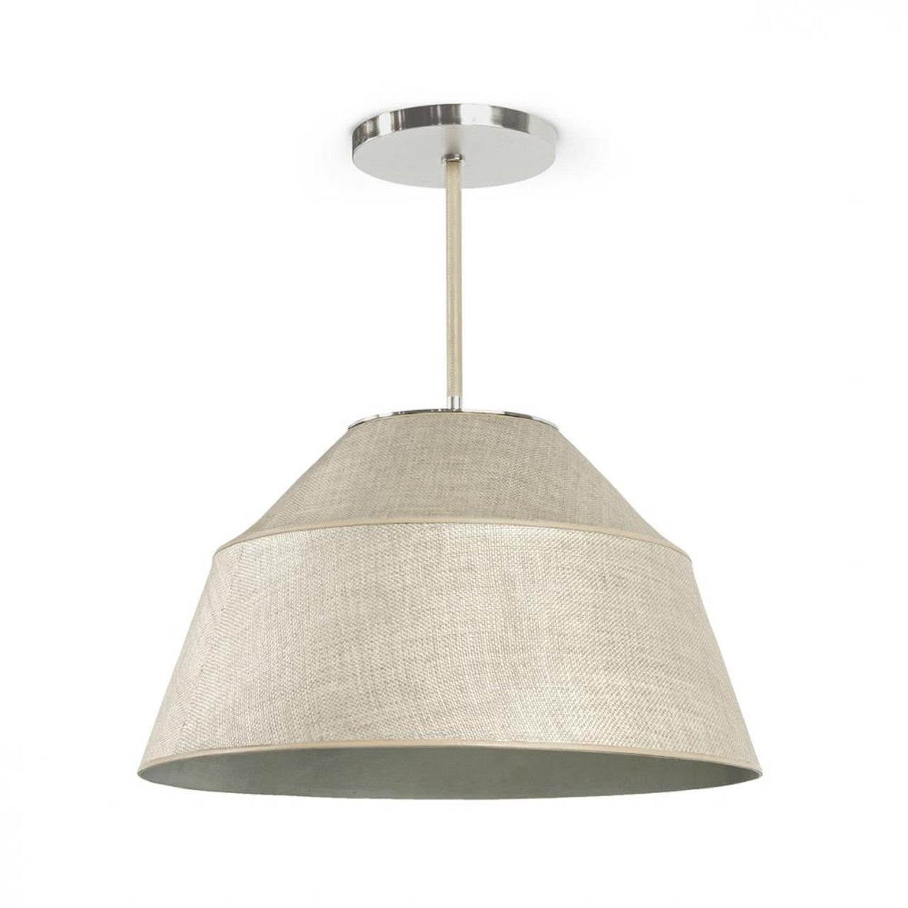 Capistrano Pendant, 3-Light, Large, Brushed Nickel, Beige Leather, Light Gray Raffia Shade, 28"W (2771-79 3706TP2J)