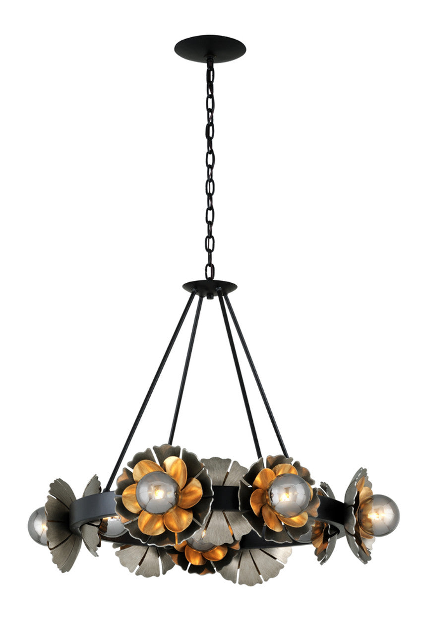 Magic Garden Chandelier, 10-Light, Black Graphite Bronze Leaf, Smoke Shade, 34"W (278-010 90J8)