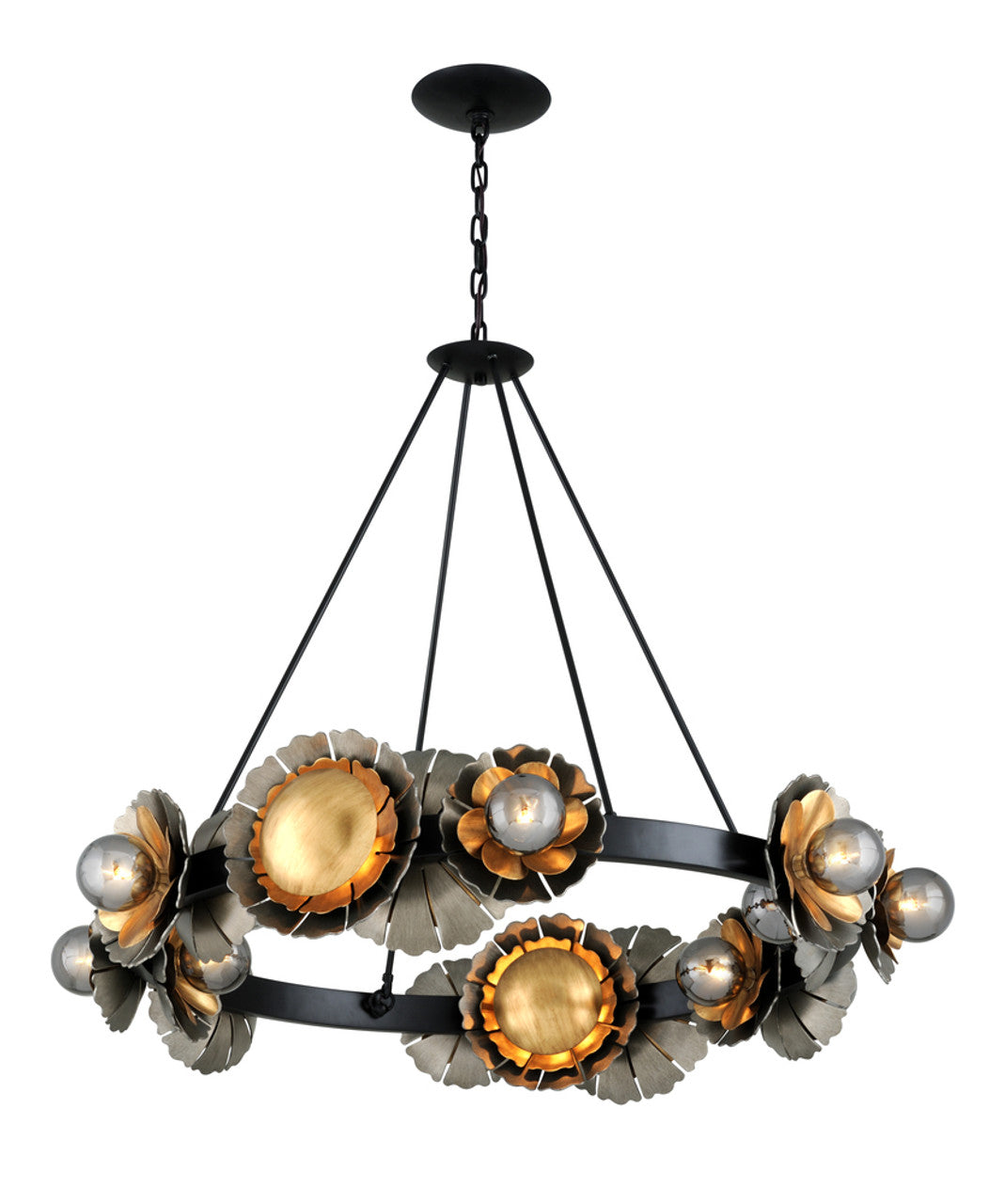 Magic Garden Chandelier, 16-Light, Black Graphite Bronze Leaf, Smoke Shade, 46.5"W (278-016 90J9)