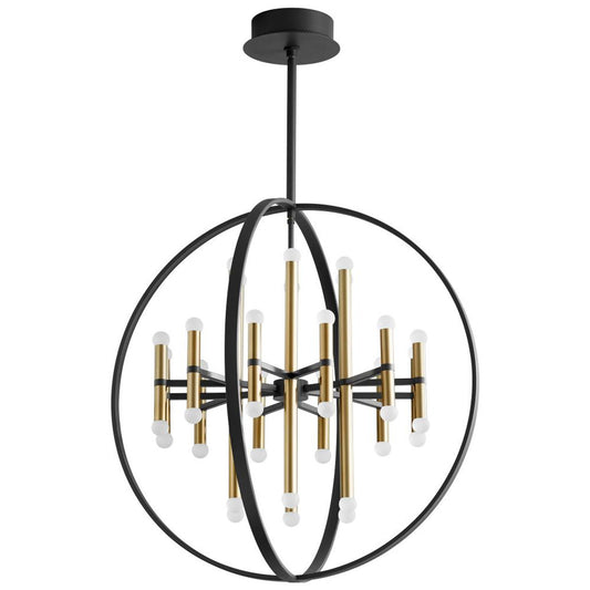 Nero Chandelier, 24-Light, LED, Black, Aged Brass, Frosted White Shade, 30"W (3-685-1540 42R2G)