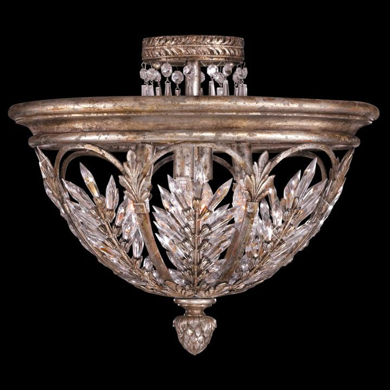 Winter Palace Semi-Flush Mount, Round, 3-Light, Antique Silver, Icicle Lead Crystals, 18"W (300440ST 66UY)