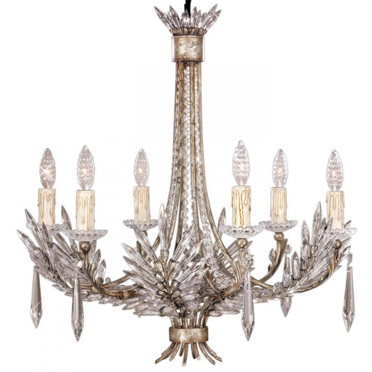 Winter Palace Chandelier, Round, 6-Light, Antique Silver, Icicle Lead Crystals, 26"W (302740ST 67QF)