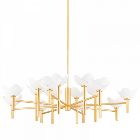 Dawson Chandelier, 16-Light, Gold Leaf, White Plaster, 50.5"W (3051-Gl/Wp A8L5E)