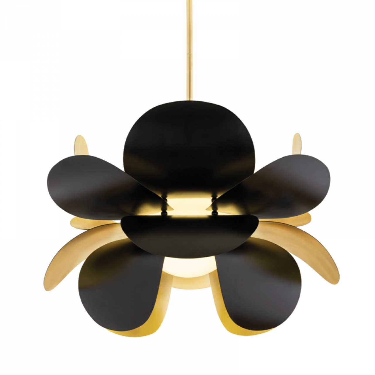 Ginger Pendant, 1-Light, Black, Gold, Gold Leaf/Black Shade, 46"W (308-71 92GL)